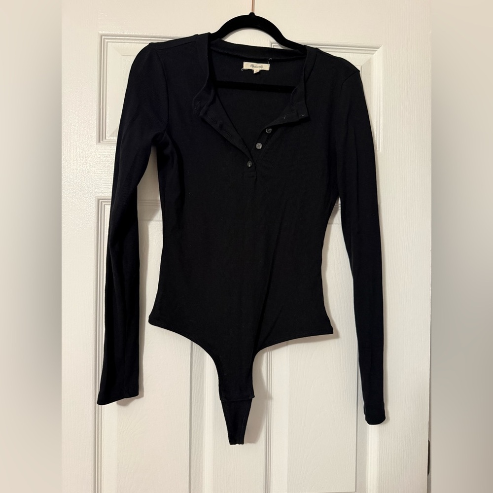 Madewell Jet Black Button-Up Bodysuit